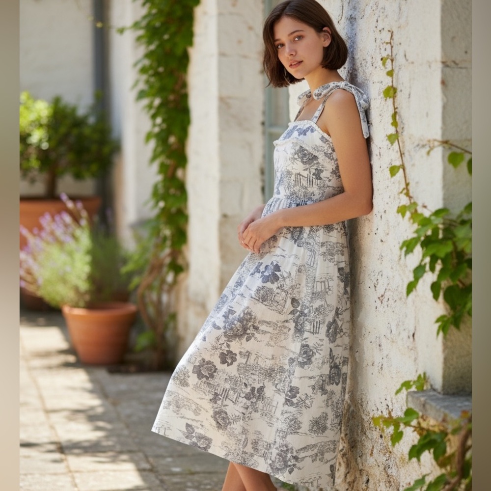 Altar’d State Blue & White Toile Maxi Dress – Size Small